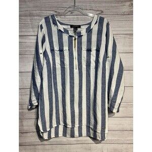 Ellen Tracy  100% LINEN women's 3/4 roll-tab sleeve linen top Sz 1X